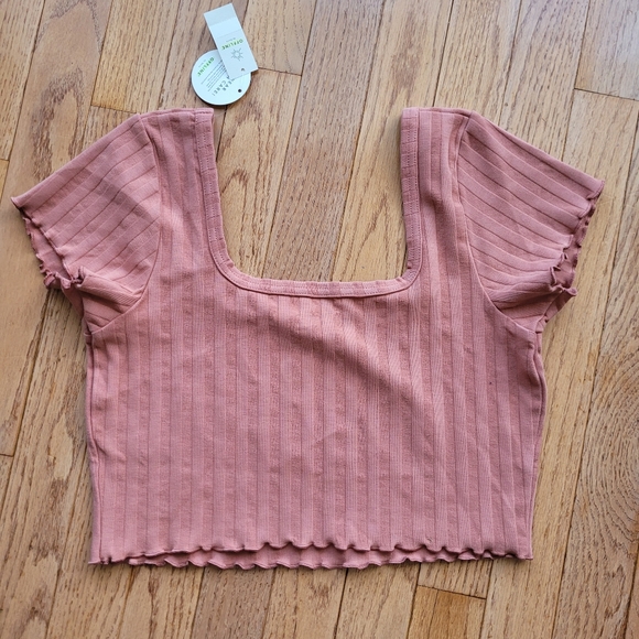 NWT Aerie Offline OG Groove Crop Tee Ribbed Neutral Size M - Picture 2 of 11